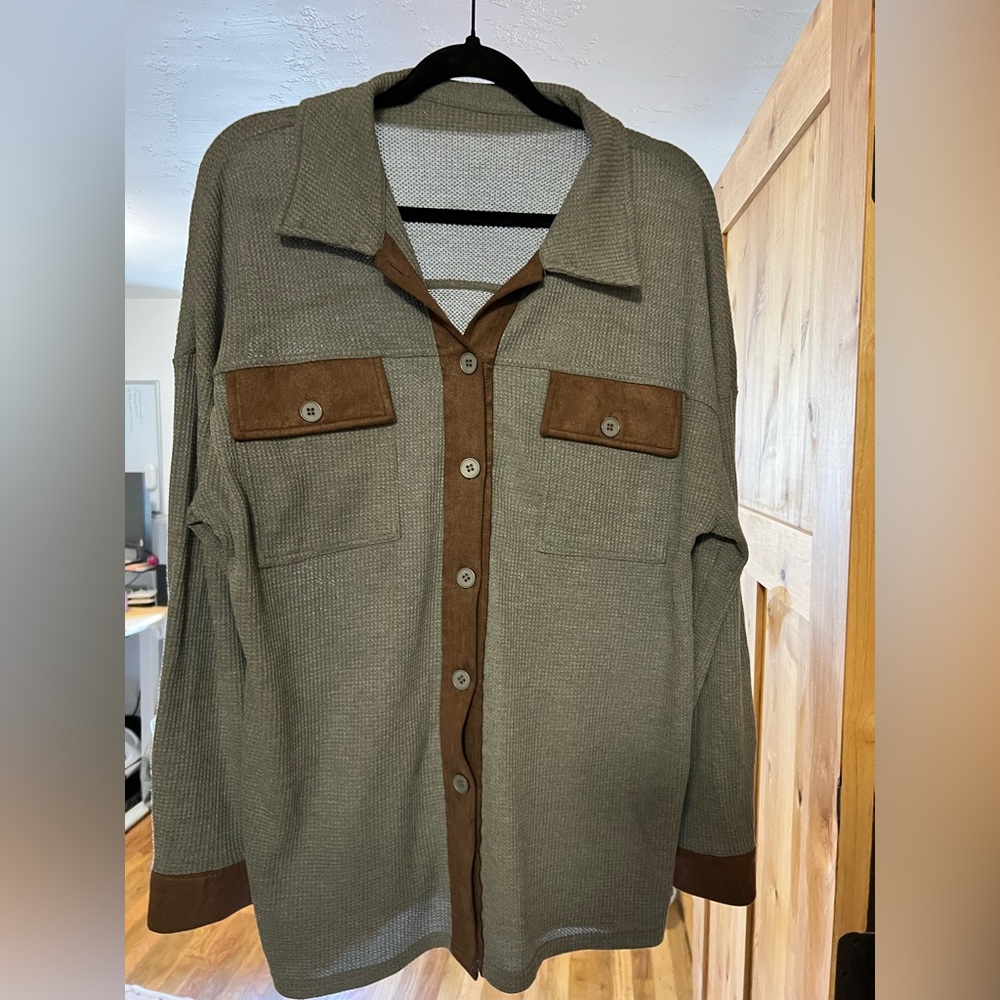 Gray and Brown Button-Up shirt